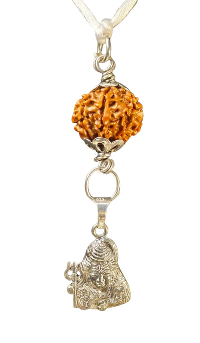 10 Mukhi Nepali Rudraksha with Silver Lord Shiva Pendant Rudra Kailash