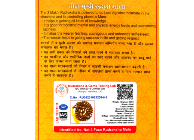 3 Mukhi Three Face Indonesian Rudraksha Mala – Release Negativity & Boost Confidence - Rudra Kailash
