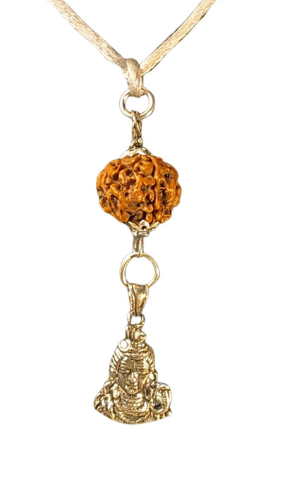 6 Mukhi Nepali Rudraksha with Silver Lord Shiva Pendant Rudra Kailash