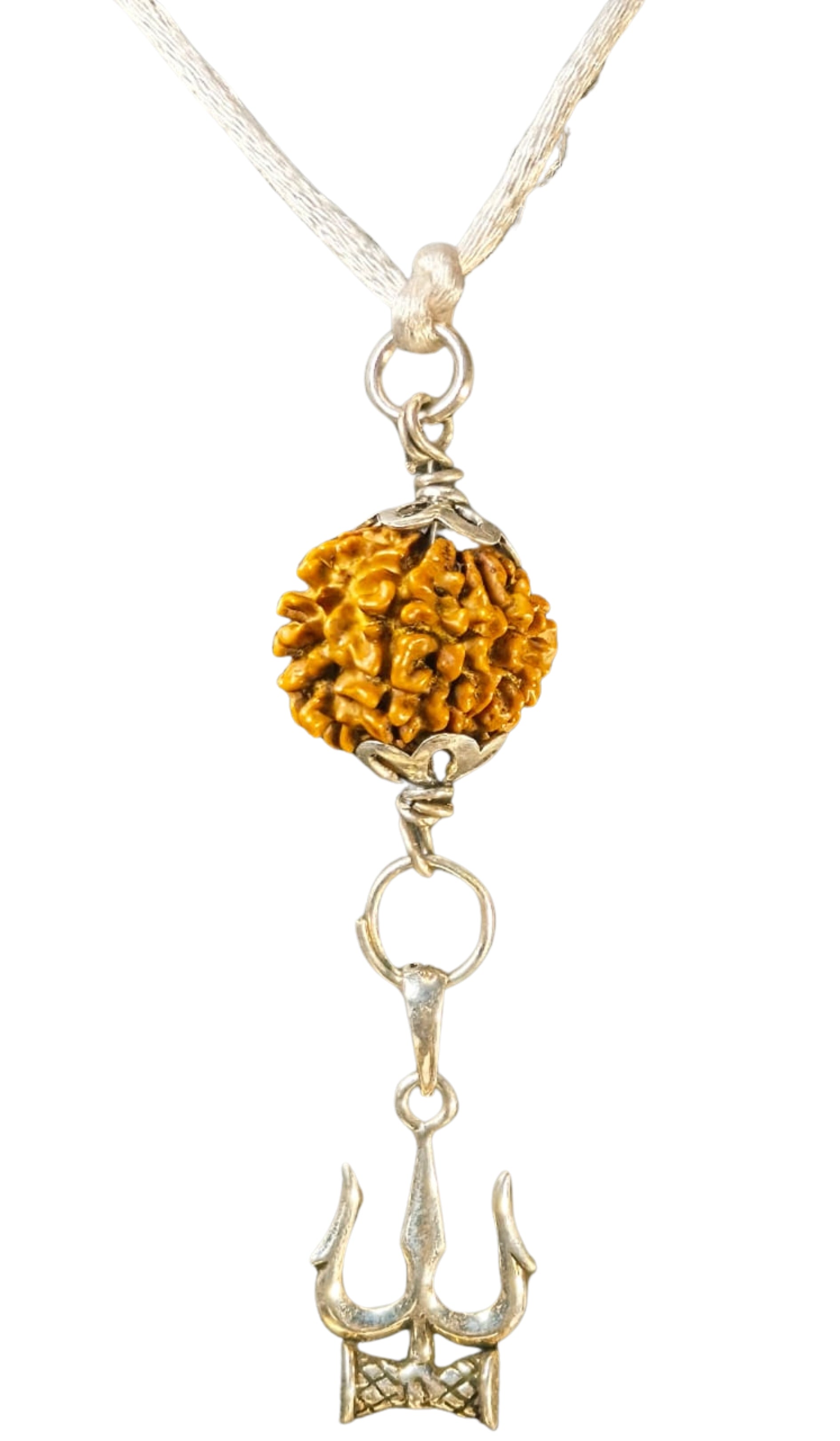 9 Mukhi Nepali Rudraksha with Silver Trishul & Damaru Pendant