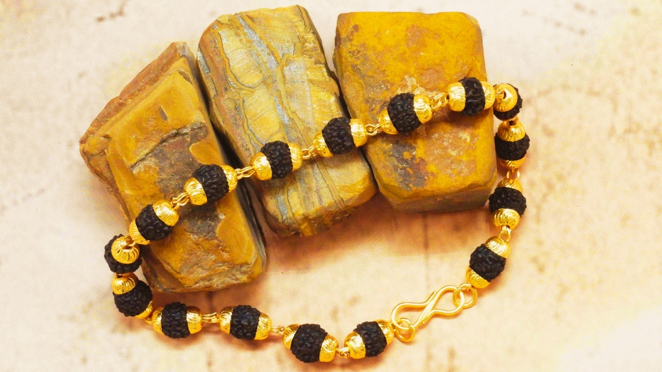 Black Grace Gold Plated Rudraksha Bracelet For Female