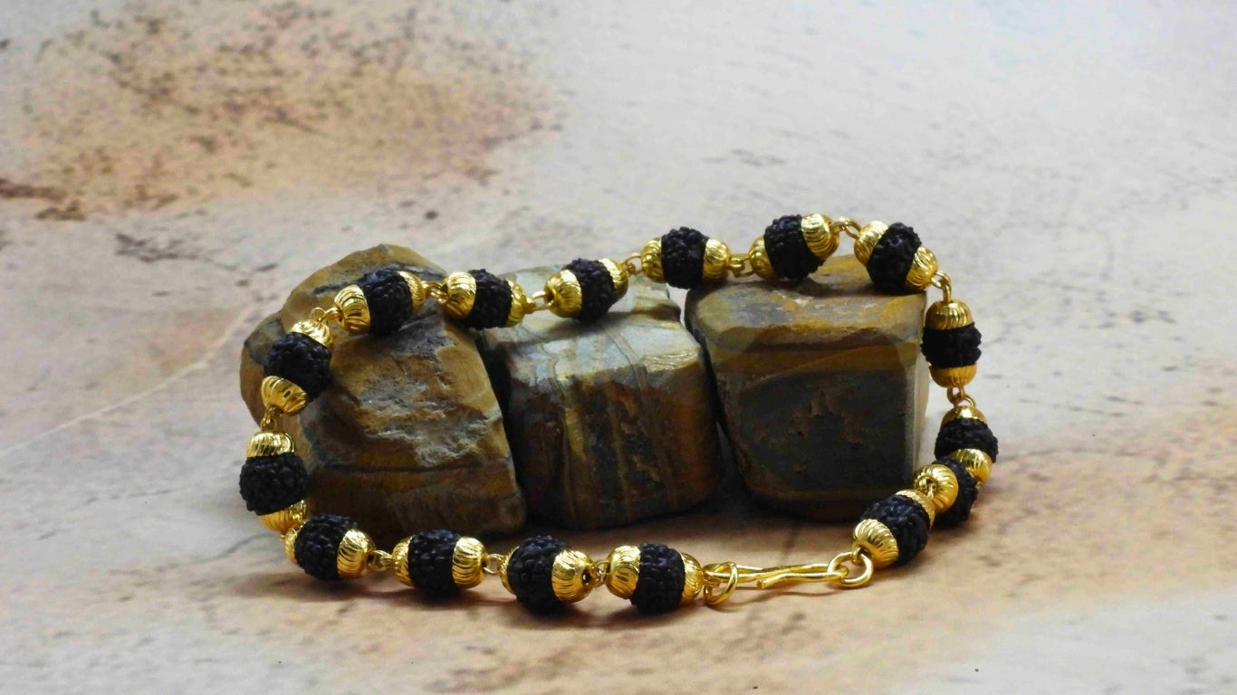 Black Grace Gold Plated Rudraksha Bracelet For Female