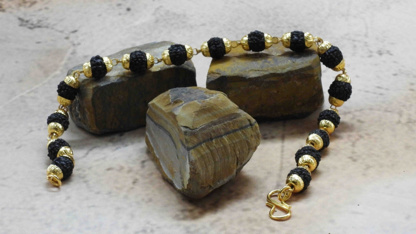 Black Grace Gold Plated Rudraksha Bracelet For Female