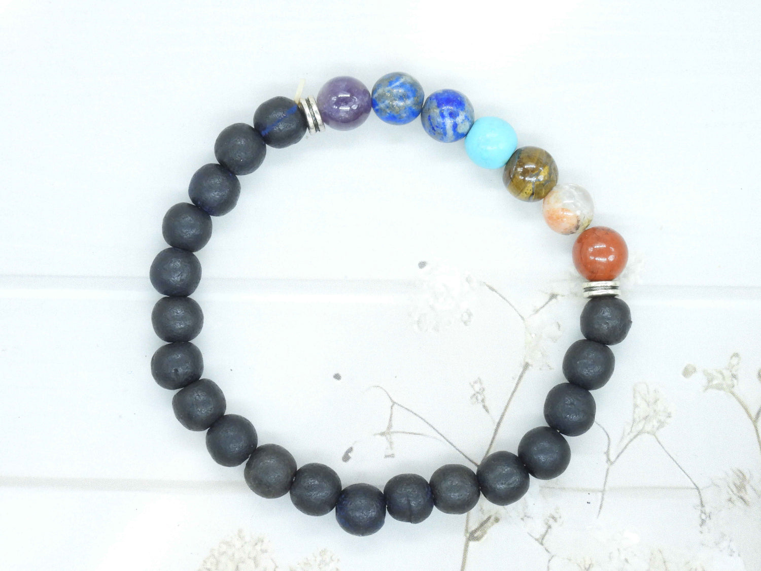 Karungali & 7 Chakra Bracelet – Ebony Wood with Genuine Gemstone Chakra Beads