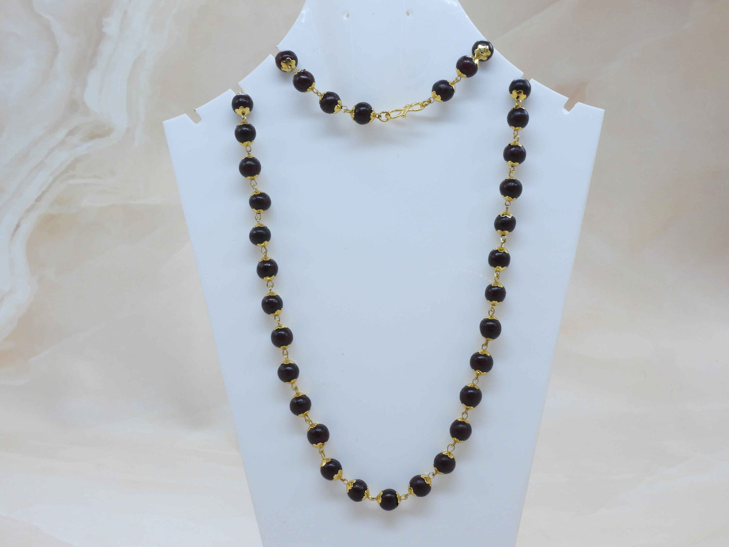Gold Plated Capped Karungali Mala – Ebony Wood Necklace