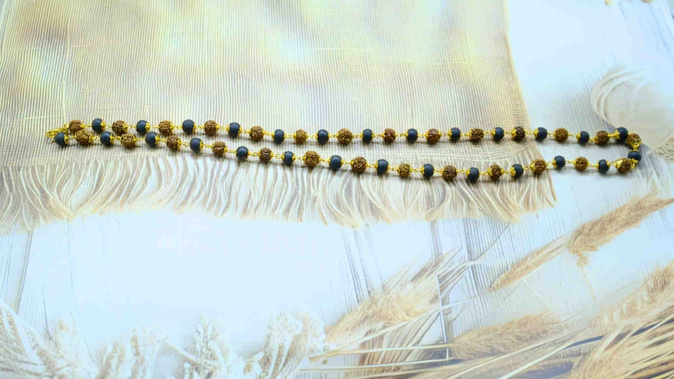 Gold plated rudraksha and Karungali mala