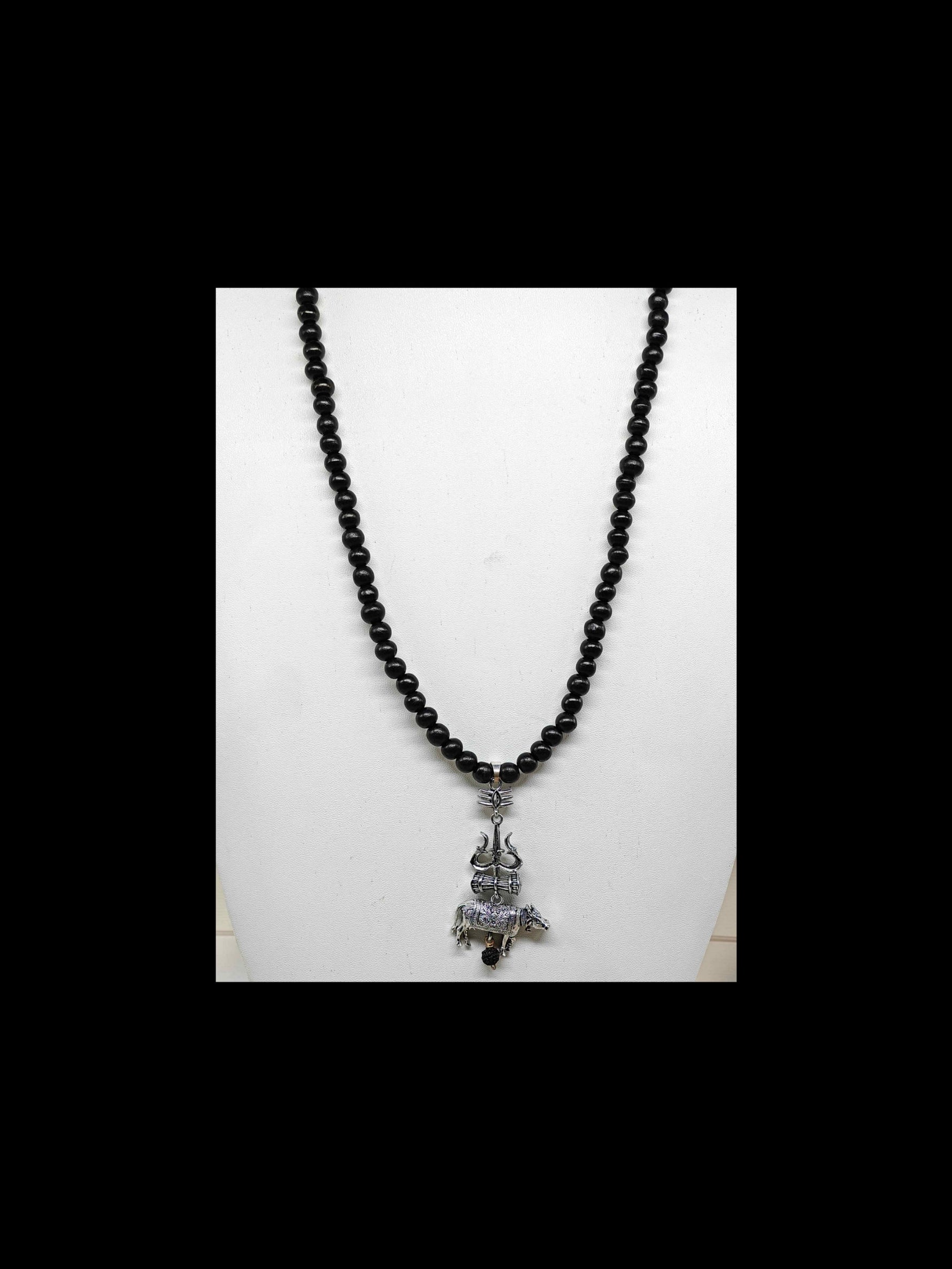 Karungali Mala with Trishul Damaru Nandi Pendant – Ebony Wood Shiva Necklace Pure Thread Strung. Original Mala