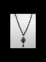 Karungali Mala with Om Trishul Damaru Pendant – Silver Plated Ebony Wood Shiva Necklace
