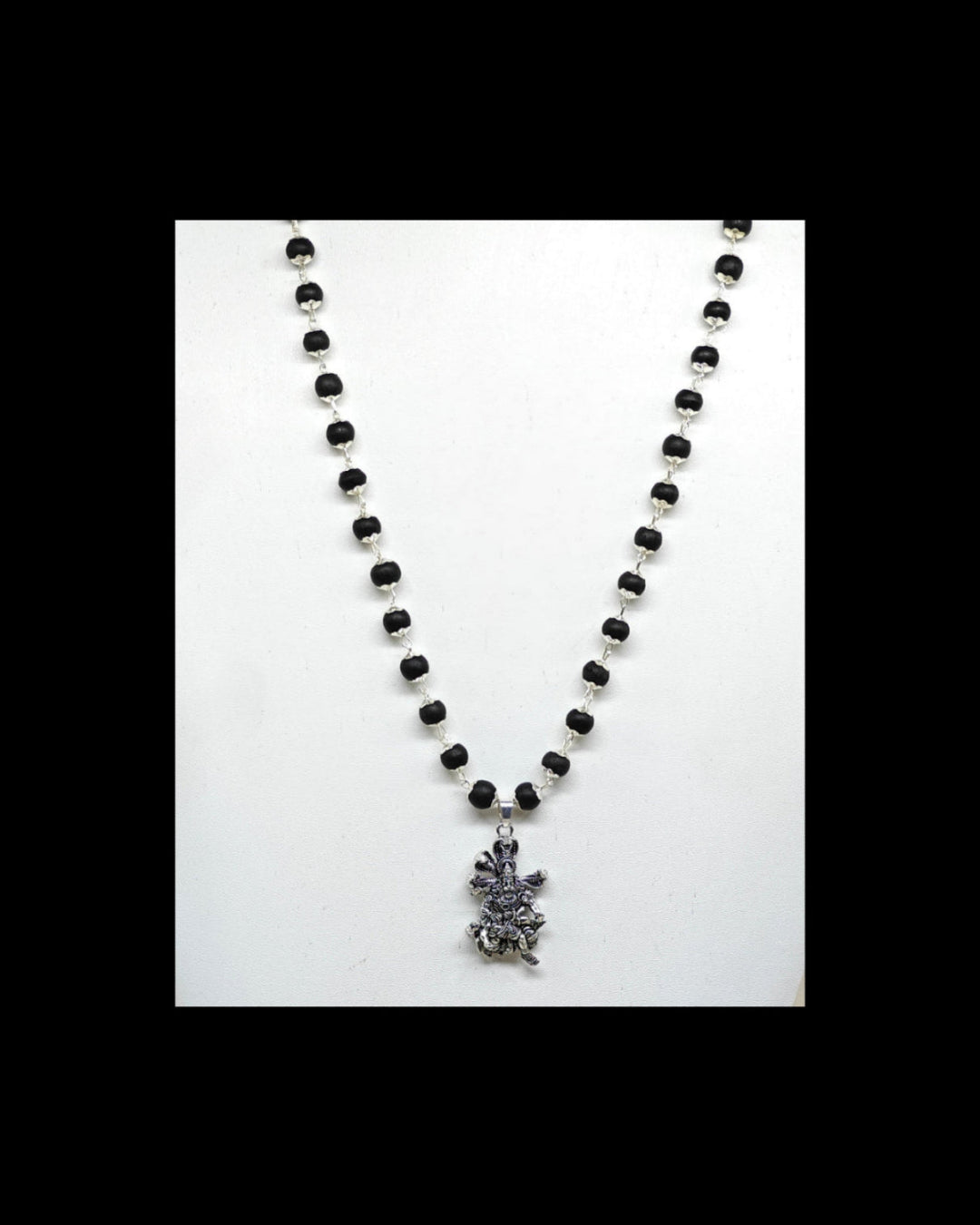 Karungali Necklace with Narasimha Pendant. Silver plated karungali mala.