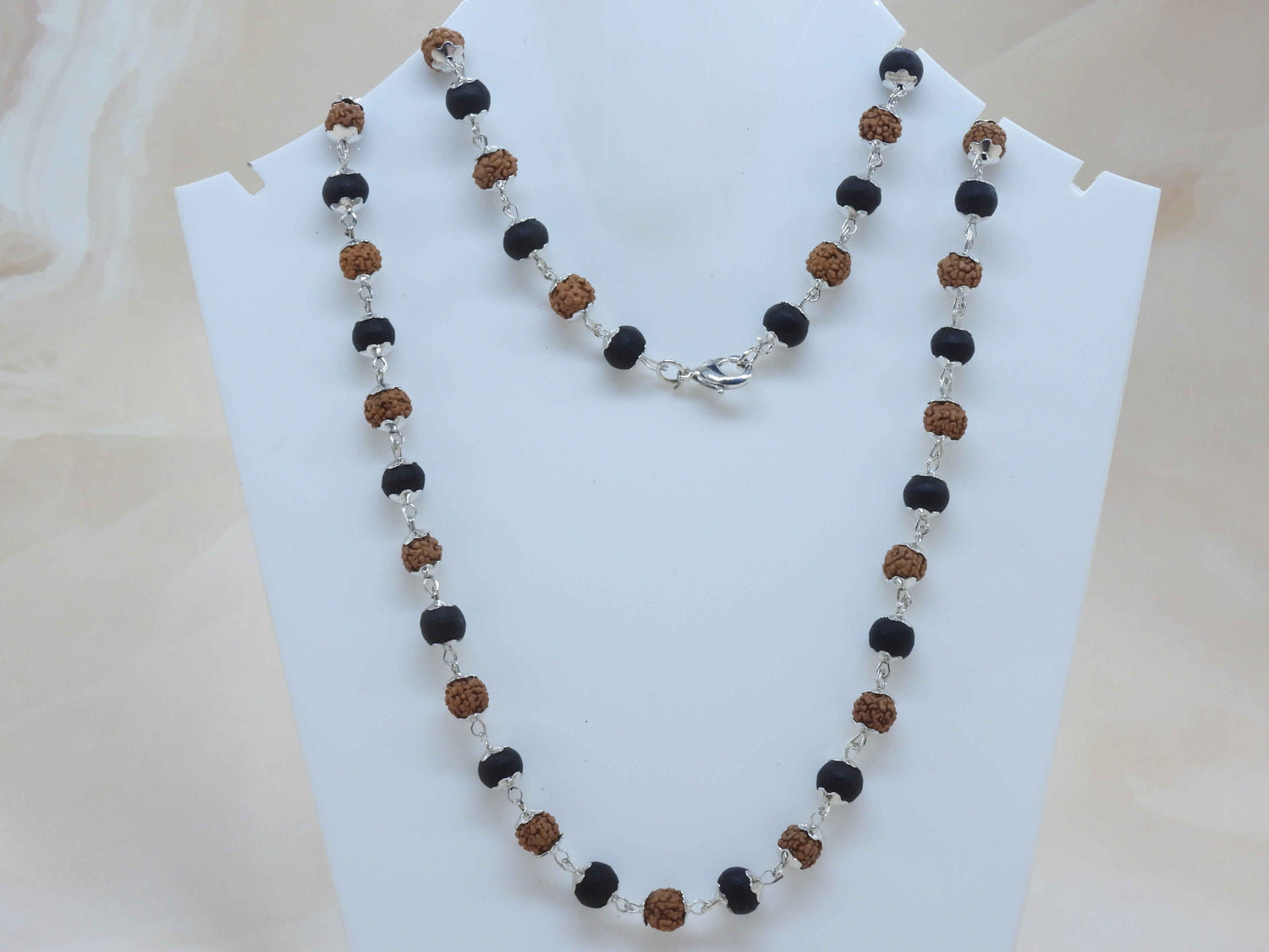 Karungali & Rudraksha Fusion Mala – Silver Plated | Double Sacred Protection