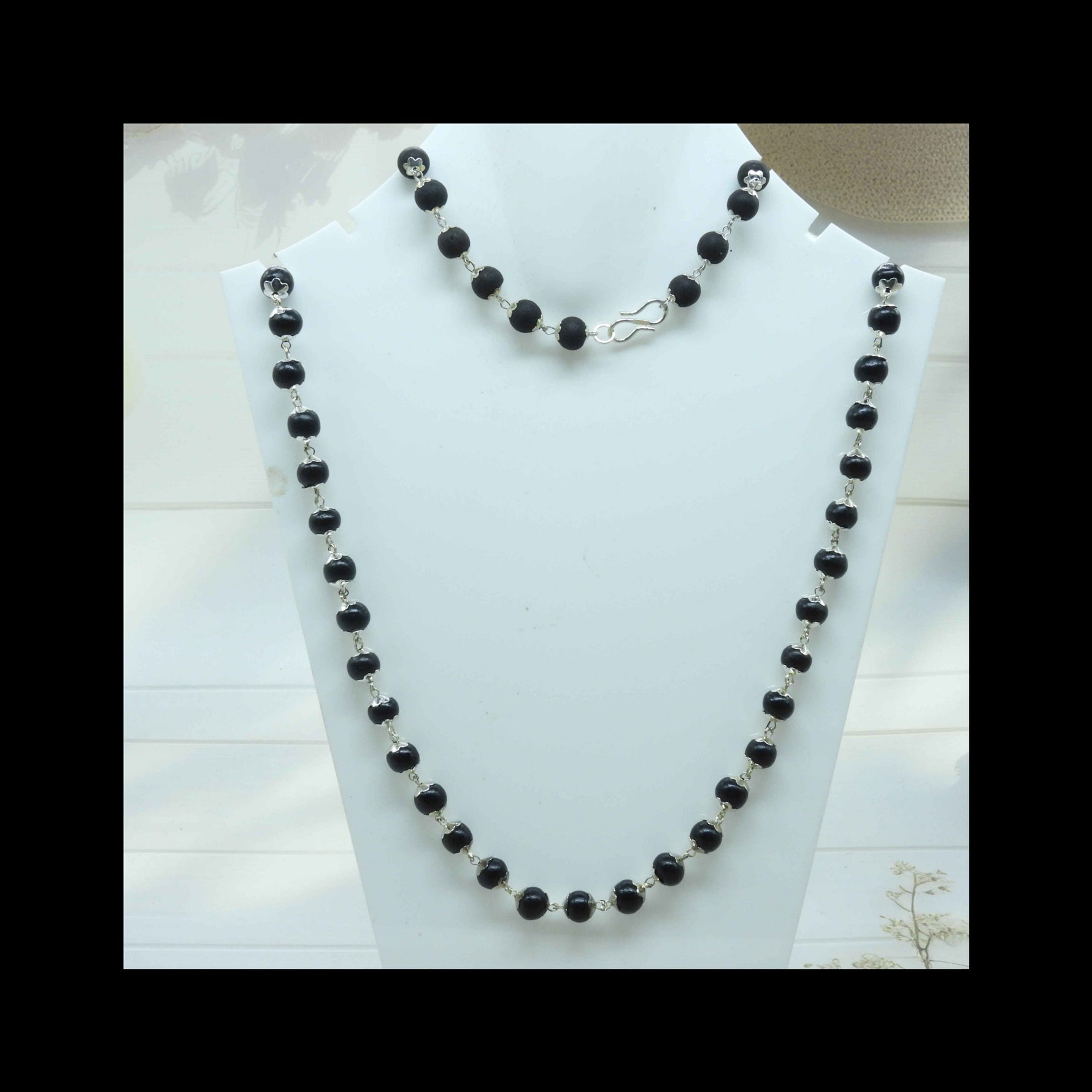Silver Plated Capped Karungali Mala