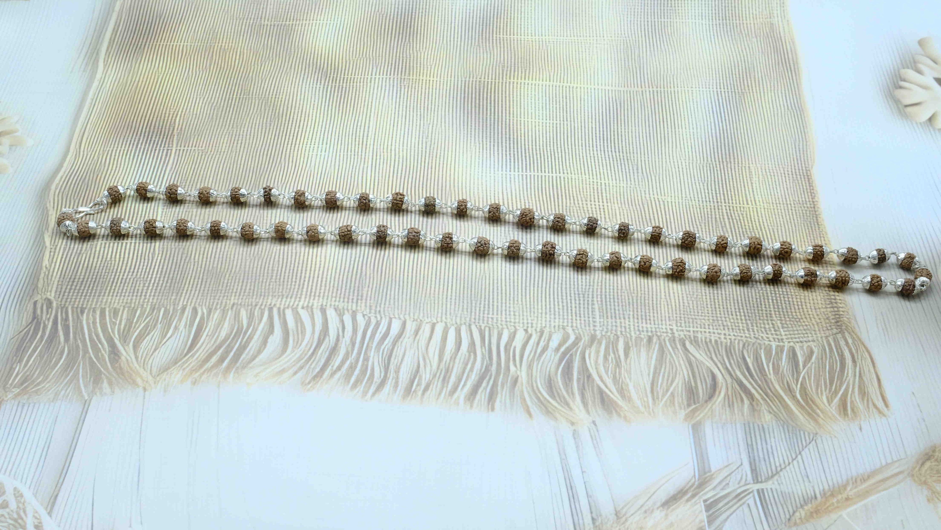 Silver Coated Rudraksha Mala 54+1 Beads