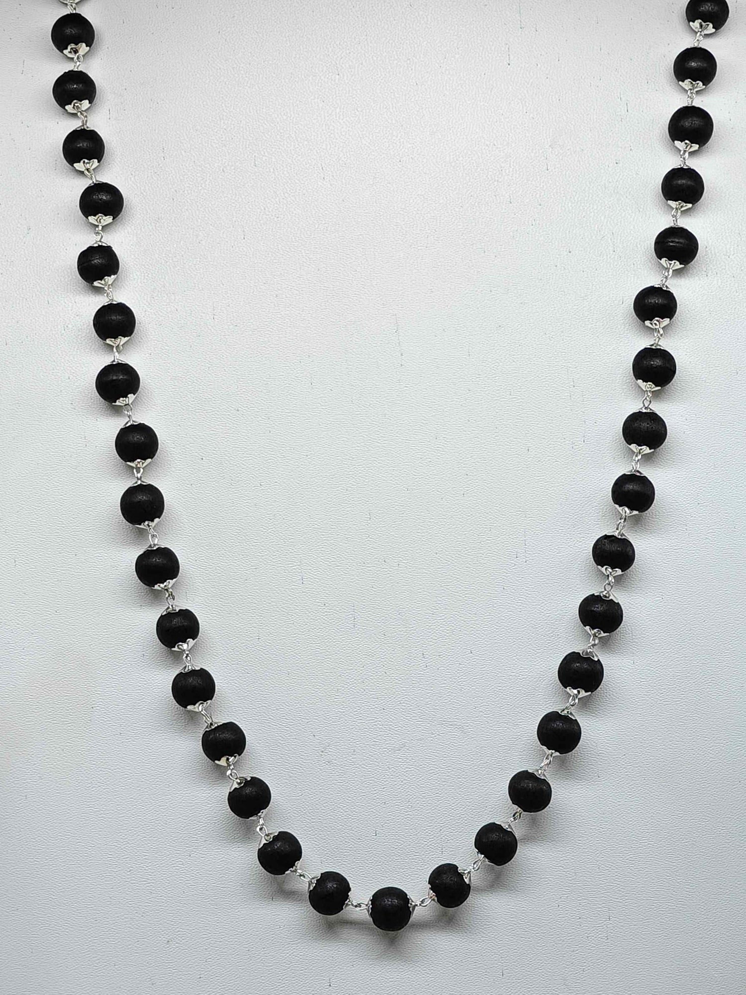 Silver Plated Capped Karungali Mala – 9mm Large Beads