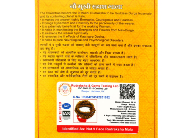 Nine Mukhi 9 Face Indonesian Rudraksha Mala - Rudra Kailash