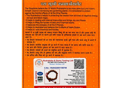 Ten Mukhi 10 Face Rudraksha Bracelet - Rudra Kailash